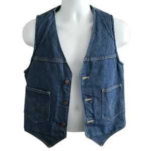 Vintage Wrangler No-Fault Mens Size Medium Blue Denim Sherpa Lined Vest USA Made